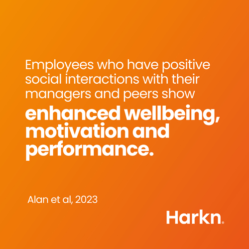 A 2023 study by Alan et al found that peer support has a significant positive impact on employee wellbeing and performance.