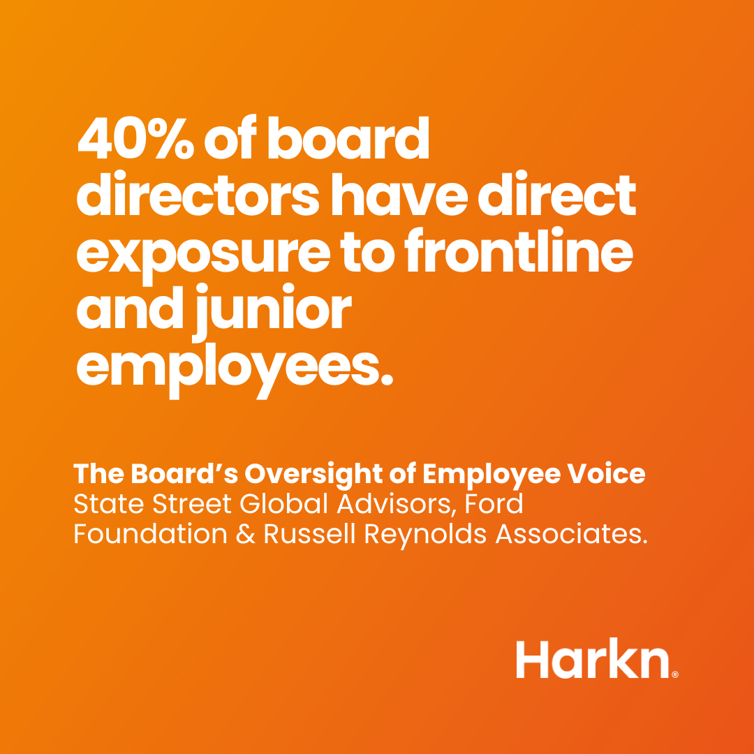 According to 'The Board's Oversight of Employee Voice' a report by State Street Global Advisors and the Ford Foundation, only 40% of board directors have direct exposure to frontline and junior employees. 